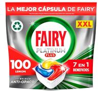 Fairy Platinum Plus Todo en Uno Pastillas Lavavajillas, 100 Capsulas Lavavajillas (5 x 20), Limpieza Profunda y Extra Brillo, Fragancia Limon