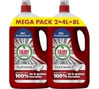 Fairy Professional Platinum Líquido Lavavajillas Concentrado Pack 2 x 4Lx (4000 ml), Limpia hasta 55,000 platos, Implacable con el 100 % de la Grasa Quemada, Menos Necesidad de Frotar,
