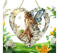 Fairy Sun Catcher, Colorful Window Pendant Ornament, Heart Shaped Fairy Sun Catcher, Stained Acrylic Hangable Window Decor, Sun Shine Catcher, Easy To Use, Portable for Home Decor