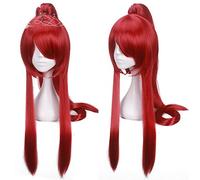 Fairy Tail Erza Scarlet 80cm largo rojo oscuro Cosplay peluca mujer Anime disfraz peluca peluca de pelo sintético + 1 cola de caballo + gorra de peluca