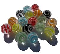 FAIRY TAIL & GLITZER FEE 18 bolas de cristal sopladas a mano con patrón de espirales multicolor, 16 mm, canicas de colores azul, rojo, amarillo y rojo