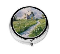 Fairy Tale Cottage - Organizador de pastillas personalizado único - Pastillero de viaje para 7 días AM PM con diseño de impresión completa - Mini organizador de medicamentos chapado en hierro