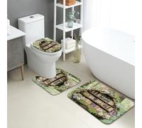Fairy Tale - Juego de 3 alfombrillas de baño con diseño de bosque encantado, diseño floral, absorbente, antideslizante, en forma de U, lavable, de espuma viscoelástica