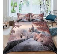 fairy tale landscape Funda de Edredón Microfibra Suave Tres Piezas Estampado 3D fairy tale paisaje Funda Edredon con Fundas de Almohada Suave Antialérgica for niños y niñas Double（200x200cm）