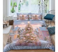 Fairy Tale Winter Scene Funda Edredon Juego de Ropa de Cama de 3 Piezas Impresión 3D Cierre de Fairy Tale Winter Escena Funda de Edredón Funda de Almohada a Juego for Adolescentes Double（200x200cm）