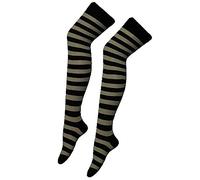 FAIRY TRENDZ LTD Calcetines altos hasta la rodilla hasta la rodilla para mujer, calentadores de piernas OTK, calcetines altos a rayas, calcetines de árbitro, Rayas Negro/Gris, 4-6
