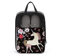 Fairy Unicorn and Beautiful Garden Flowers Shoe Bag with Zipper & Handle, Waterproof Breathable Portable