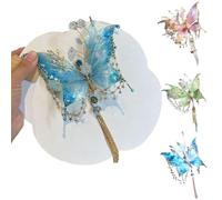 Fairy Wing Hair Clip, Butterfly Tears Tassel Hair Clip, 3D Moving Wings Hair Clips, Butterfly & Beaded Design Hairs Claws for Hairstyles (Blue)