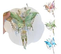 Fairy Wing Hair Clip, Butterfly Tears Tassel Hair Clip, 3D Moving Wings Hair Clips, Butterfly & Beaded Design Hairs Claws for Hairstyles (Green)