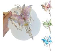 Fairy Wing Hair Clip, Butterfly Tears Tassel Hair Clip, 3D Moving Wings Hair Clips, Butterfly & Beaded Design Hairs Claws for Hairstyles (Pink)