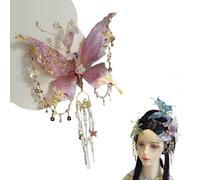Fairy Wing Hair Clips, Butterfly Tassel Hairs Clip for Women, Blue/Green/Pink Butterfly Hair Clips for Hairstyles (Pink)