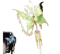 Fairy Wing Hair Clips, Butterfly Tears Tassel Hair Clip, Large Fairy Wing 3D Moving Wings Hair Clips, Butterfly Tassel Hair Clip for Women. (green)