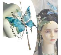 Fairy Wing Hair Clips,Large Fairy Wings Hair Clips,Butterfly Tears Tassel Hairs Clip,Butterfly Tassel Hair Clip for Women,3D Moving Wings Hairs Clips (Blue)