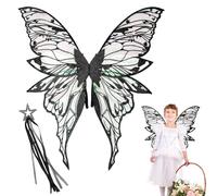 Fairy Wings - Fairy Wand - Halloween Fair.y Wings - 80cm Fabric Wing.s with Elastic Bands and Matching Fa.iry Wand for Girls Birthdays Stage Shows Masquerades Photo Props Creative Festive Occasions