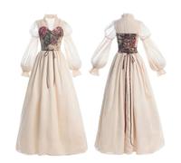 Fairy Witch Costume Outfit - Puff Sleeves High Waist Medieval Chemise Gown, Renaissance Dress Women | U Shaped Neckline Vintage Style Long Dress Elegant Party Wear For Ladies Cosplay Halloween