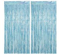 fairymaiden 2 Piezas Cortina de Oropel, Cortinas Metálicas Azul Foil Fringe Cortinas Fiesta, Azul Flecos Cortina de Borla para Cumpleaños de la Siren, Año Nuevo, Navidad, Fiesta Disco, Fiesta Congel