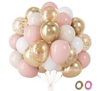 Fairymaiden Globos Rosas y Dorados - 60 Piezas Dorados Blancos Rosas Baloes Con Globo Confeti Metalizados, Boda Helio Globos Para Mujeres Niñas Cumpleaños Bridal Baby Shower Bautismo, 12 Pulgada