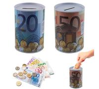 FairyPeach Alcancía de Euros*2pcs, 11x7.5 cm Alcancía de Metal, 100/200 Hucha Euro, Alcancía Que No Puede Abrir, Alcancía Billetes de Euro, Caja Ahorro Dinero Euro Grande, Regalo Creativo (20+50)
