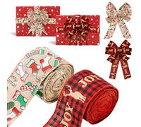 FairyPeach Cinta de Arpillera Navideña, Cinta de Yute Navidad Cinta para Regalos Navidad 4Pcs 5m Copos Nieve Alce Medias Navidad Motivos, Coronas/Lazos/Envolver Regalos/decoración de árbol Navidad