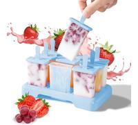 FairyPeach Moldes para Helados, Reutilizable Molde de Silicona para Hacer Helados & Paletas, 9 Cavidades DIY Molde Helado Bebe con Palo Sin BPA, Ice Cream Mold con Cepillo de Limpieza y Embudo - azul