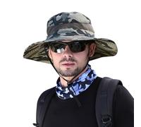 FairyPeach Sombrero Hombre, Gorro Pescador Lluvia ala Ancha, Boonie Gorras y Sombreros Protección UV Malla Transpirable, Sombrero de Sol Verano Bucket Hat (FR/ES, Letras, Talla única, Camuflaje)