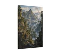 Fairytale Ancient City Landscape Canvas Wall Art Print - Living Room Decor, Above Couch 12×18 inch (30×45 cm) - Vertical / 1.25 inch (3 cm)