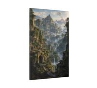 Fairytale Ancient City Landscape Canvas Wall Art Print - Living Room Decor, Above Couch 24×36 inch (60×90 cm) - Vertical / 1.25 inch (3 cm)
