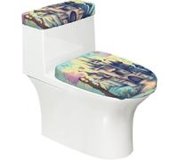 Fairytale Castle - Juego de 2 fundas elásticas para inodoro, tapa elástica y cubierta para tanque para baño, suave, lavable, decoración de inodoro en forma de U