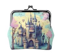 Fairytale Castle - Monedero de cuero para mujer, pequeño monedero con cierre de beso, mini tarjetero para llaves, lápiz labial, bonito bolso de cambio para viajes