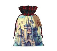 Fairytale Castle Print - Bolsas de Navidad con cordón para aperitivos, bolsas reutilizables para regalos navideños, talla S