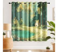 Fairytale Cortinas opacas naturales para dormitorio, árboles del bosque, casa, estanque, flores, libro de cuentos, cortinas con ojales, cortinas de ventana con aislamiento térmico, 167 x 228 cm de