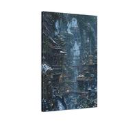 Fairytale Fantasy City Blue Winter Canvas Wall Art Print - Living Room, Above Couch 20×30 inch (50×75 cm) - Vertical / 1.25 inch (3 cm)