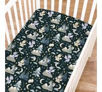 Fairytale - Sábana bajera ajustable para cuna de bebé para niña y niño, 52 x 28 pulgadas, diseño de dragones, huevos, luna, estrellas, árboles, funda de colchón para cuna, suave, transpirable, sábana