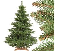 FairyTrees Abeto Nordmann, Tronco Verde, Árbol Artificial de Navidad, PVC, Soporte de Madera, 150cm