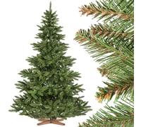 FairyTrees Abeto Nordmann, Tronco Verde, Árbol Artificial de Navidad, PVC, Soporte de Madera, 220cm