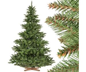 FairyTrees Abeto Nordmann, Tronco Verde, Árbol Artificial de Navidad, PVC, Soporte de Madera, 220cm