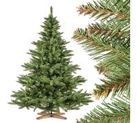 FairyTrees Árbol Artificial de Navidad Abeto Nordmann, Tronco Verde, Soporte de Madera, 180cm, FT14-180