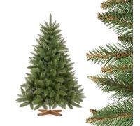 FairyTrees árbol de Navidad Artificial 120cm Abeto Natural con el Soporte de Madera | árbol Artificial con el Tronco Verde | Fabricado en EU