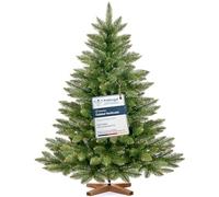 FairyTrees árbol de Navidad Artificial 120cm NORDMANN con el Soporte de Madera| Abeto Artificial con Tronco Verde| Fabricado en EU