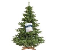 FairyTrees árbol de Navidad Artificial 150cm NORDMANN con el Soporte de Madera| Abeto Artificial con Tronco Verde| Fabricado en EU