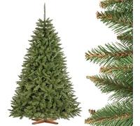 FairyTrees árbol de Navidad Artificial 220cm Abeto Natural con el Soporte de Madera | árbol Artificial con el Tronco Verde | Fabricado en EU