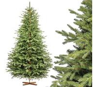 FairyTrees árbol de Navidad Artificial 220cm Alpino Premium con el Soporte de Madera | Árbol Artificial con Elementos realistas Moldeados por inyección | Fabricado en EU