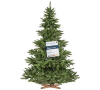 FairyTrees árbol de Navidad Artificial 220cm NORDMANN con el Soporte de Madera| Abeto Artificial con Tronco Verde| Fabricado en EU