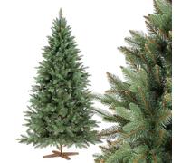 FAIRYTREES Árbol de Navidad, Nordmann Premium 180cm, Hecho en la UE, Árbol Artificial Navideño, Árbol de Navidad con Mezcla de Dos Materiales, Árbol con Soporte de Madera de