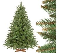 FairyTrees Pícea Natural, Tronco Verde, Árbol de Navidad Artificial, PVC, Soporte de Madera, 150cm