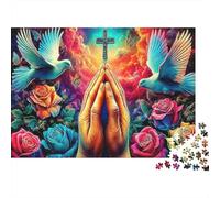 Faith Art Puzzle para Adultoos 1000 Piezas Papel Reciclable Praying Hands Puzzle Juego Padre-Hijo Props Developing Niños‘s Intelligence Toy 52x38cm/1000pcs