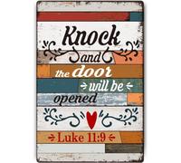 Faith Based Metal Sign Knock And The Door Will Open 8 X 12 in