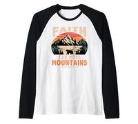 Faith Can Move Mountains Retro Sunset Bible Verse Christian Camiseta Manga Raglan