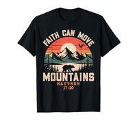 Faith Can Move Mountains Retro Sunset Biblia Verso Cristiano Camiseta