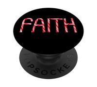 Faith - Christian Faith Candy Cane Red & White Christmas PopSockets PopGrip Adhesivo